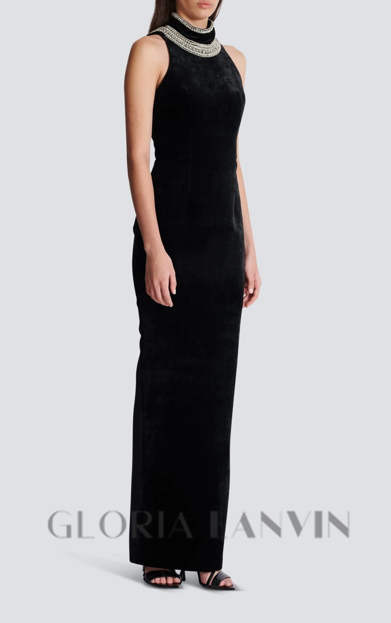 embroidered velvet halterneck maxi dress in black Gloria Lanvin