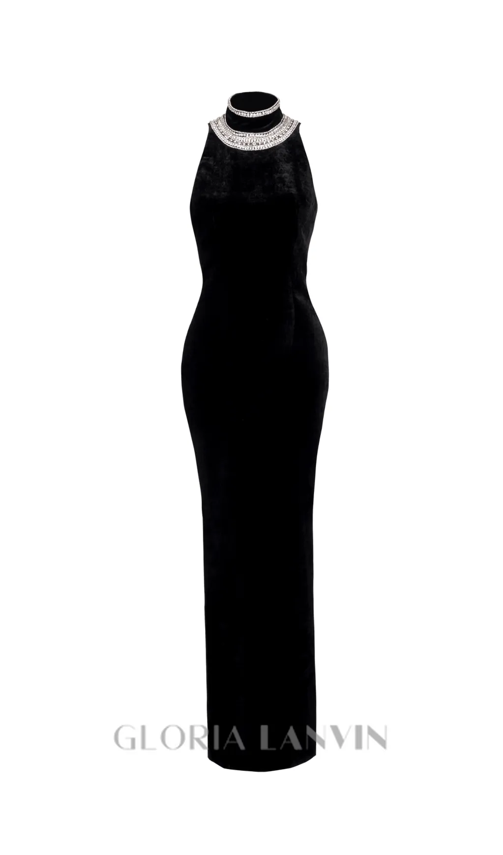 embroidered velvet halterneck maxi dress in black Gloria Lanvin