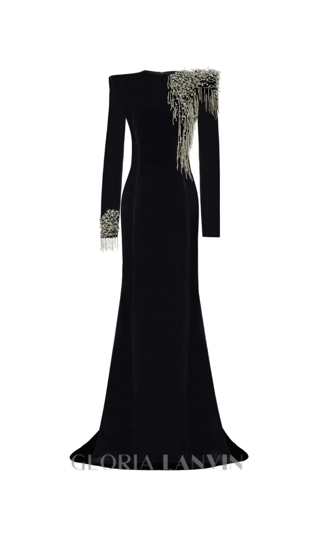 embroidered velvet maxi dress in black Gloria Lanvin