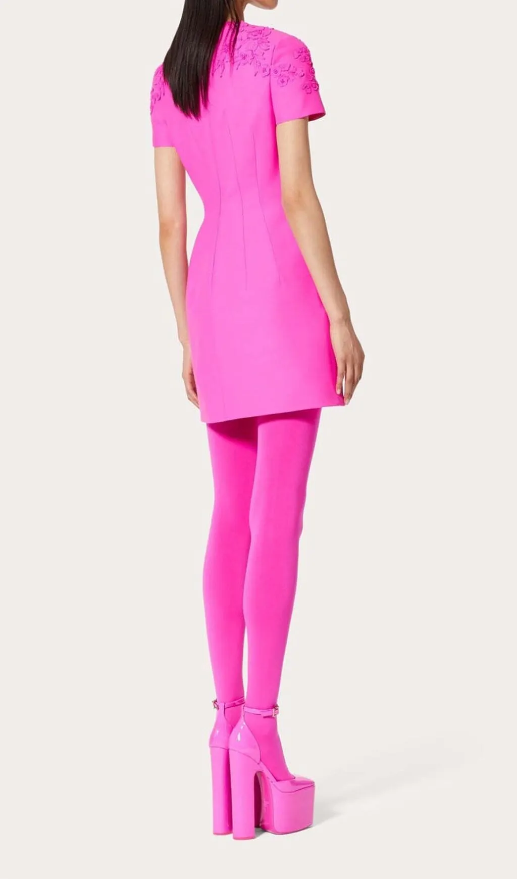 EMBROIDERED WAIST-TIGHTENING MINI DRESS IN PINK Gloria Lanvin