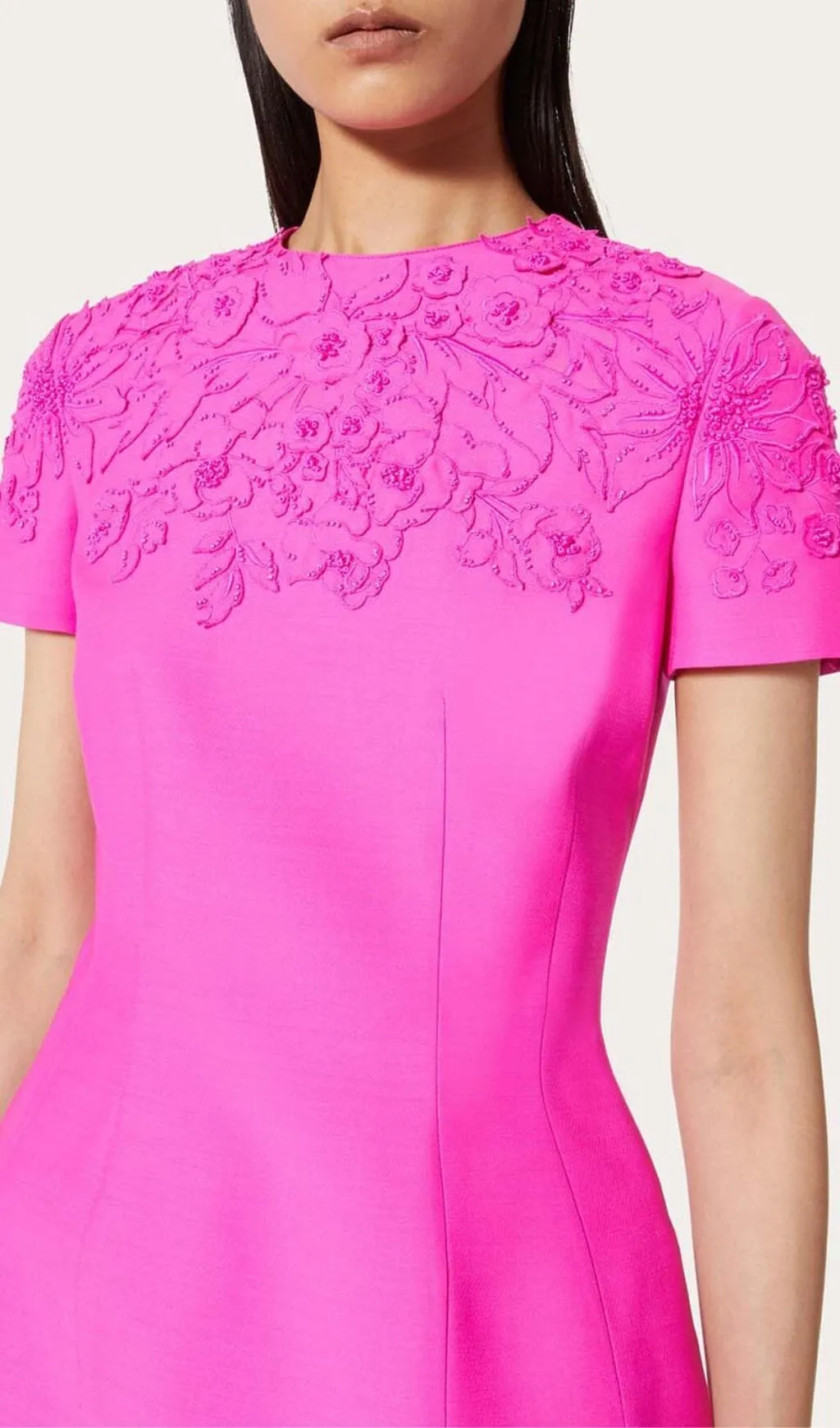 EMBROIDERED WAIST-TIGHTENING MINI DRESS IN PINK Gloria Lanvin