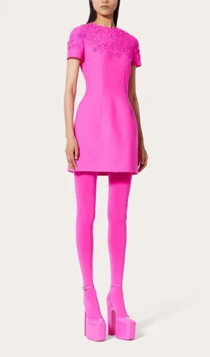 EMBROIDERED WAIST-TIGHTENING MINI DRESS IN PINK Gloria Lanvin
