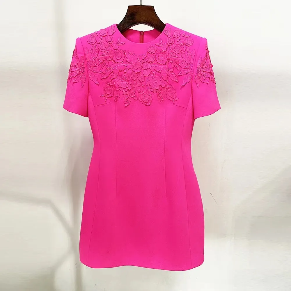EMBROIDERED WAIST-TIGHTENING MINI DRESS IN PINK Gloria Lanvin
