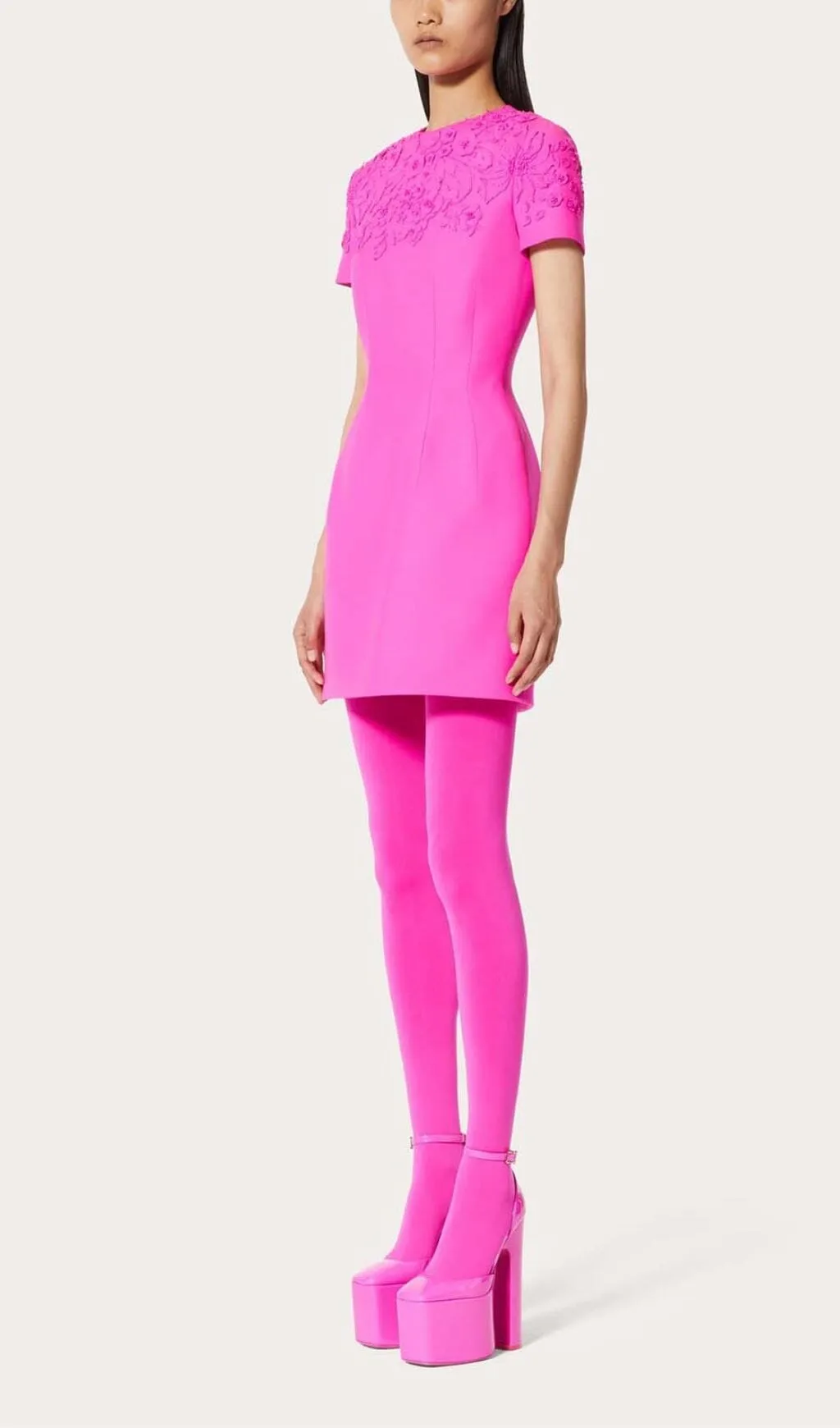 EMBROIDERED WAIST-TIGHTENING MINI DRESS IN PINK Gloria Lanvin