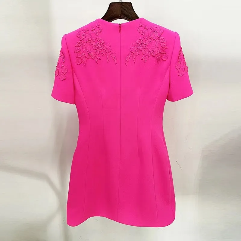 EMBROIDERED WAIST-TIGHTENING MINI DRESS IN PINK Gloria Lanvin