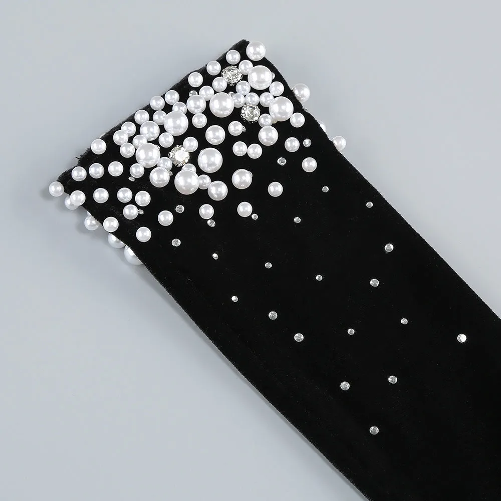 embroidered with white pearls maxi dress in black Gloria Lanvin