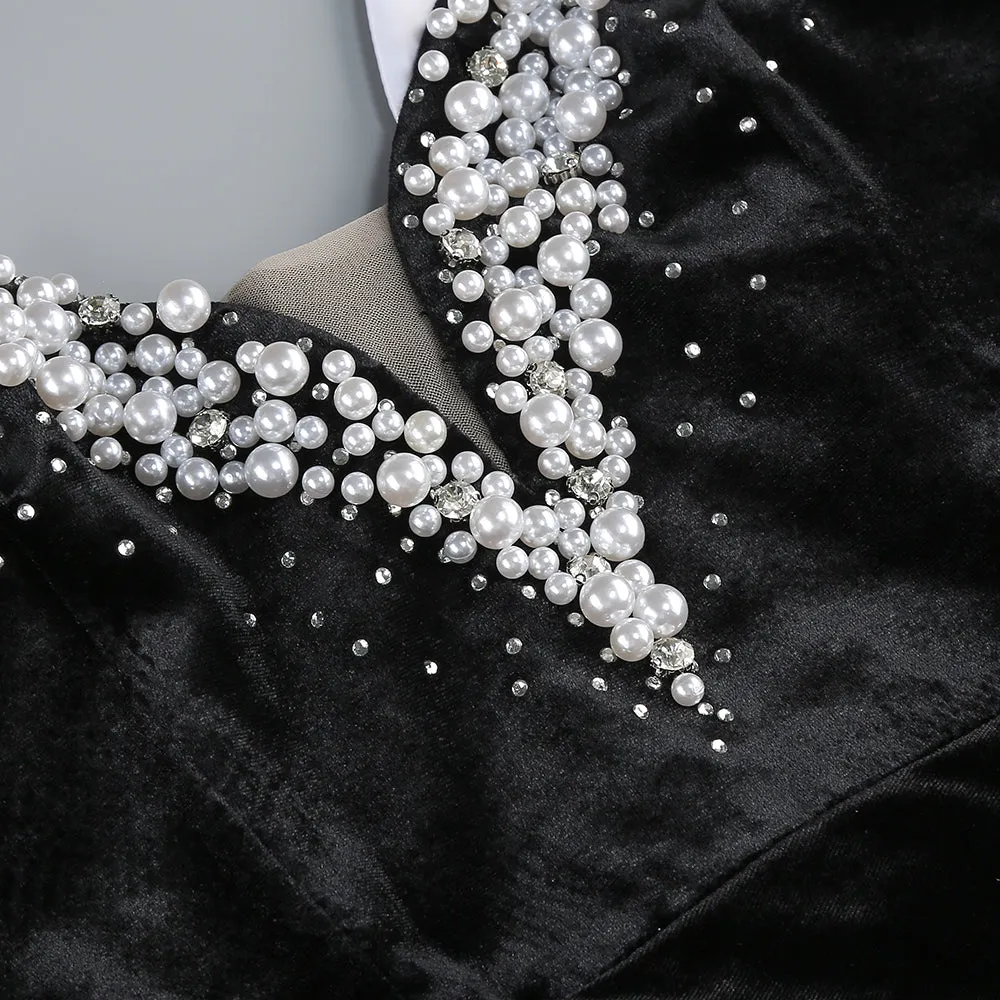 embroidered with white pearls maxi dress in black Gloria Lanvin