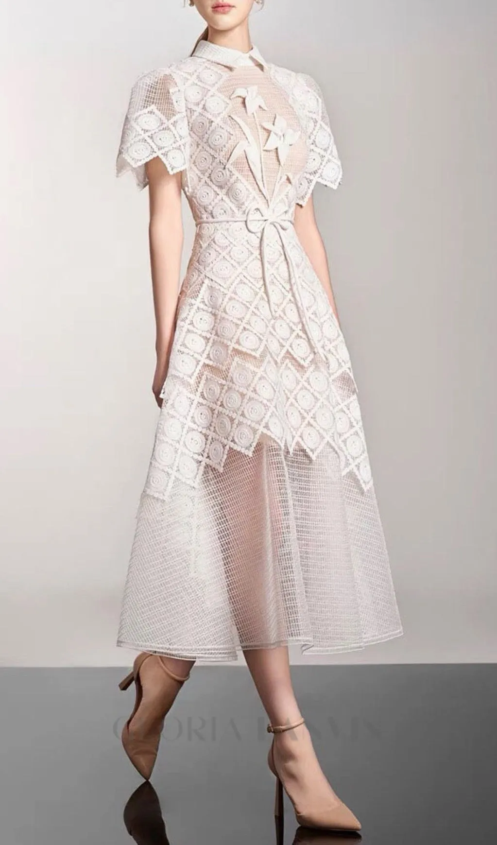 EMBROIDERY MIDI DRESS IN WHITE Gloria Lanvin