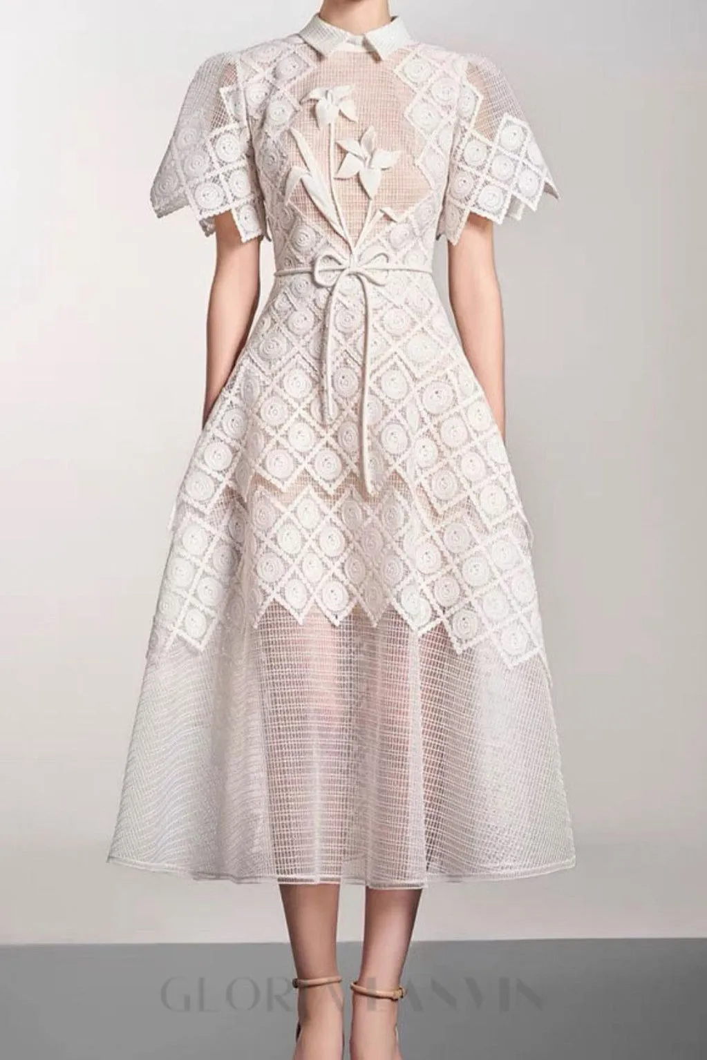 EMBROIDERY MIDI DRESS IN WHITE Gloria Lanvin