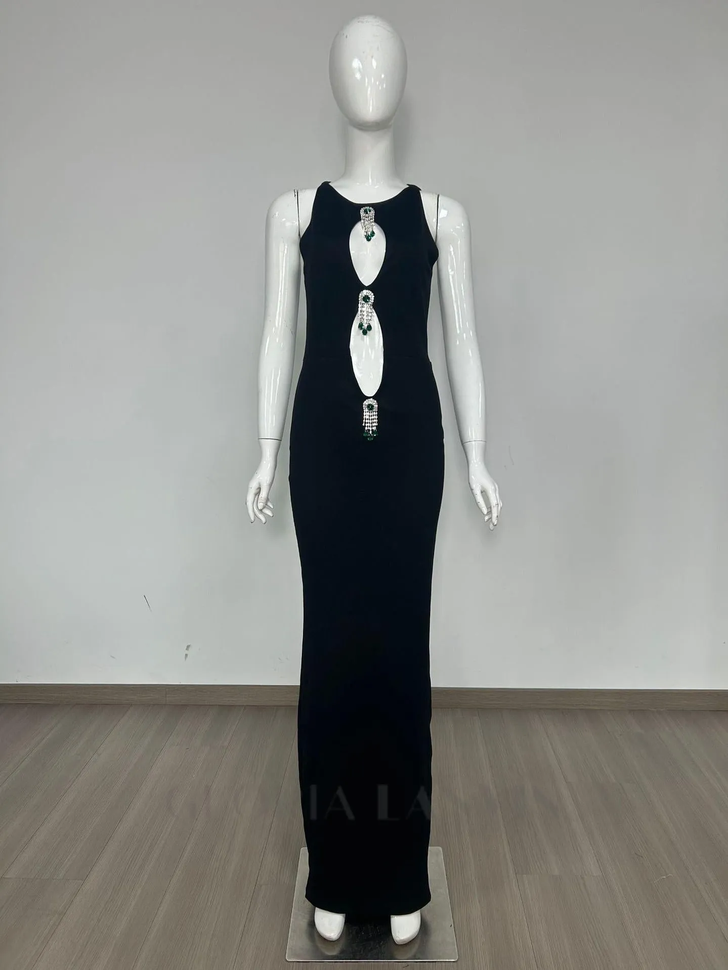 emerald embellished cutout sleeveless maxi dress in black Gloria Lanvin