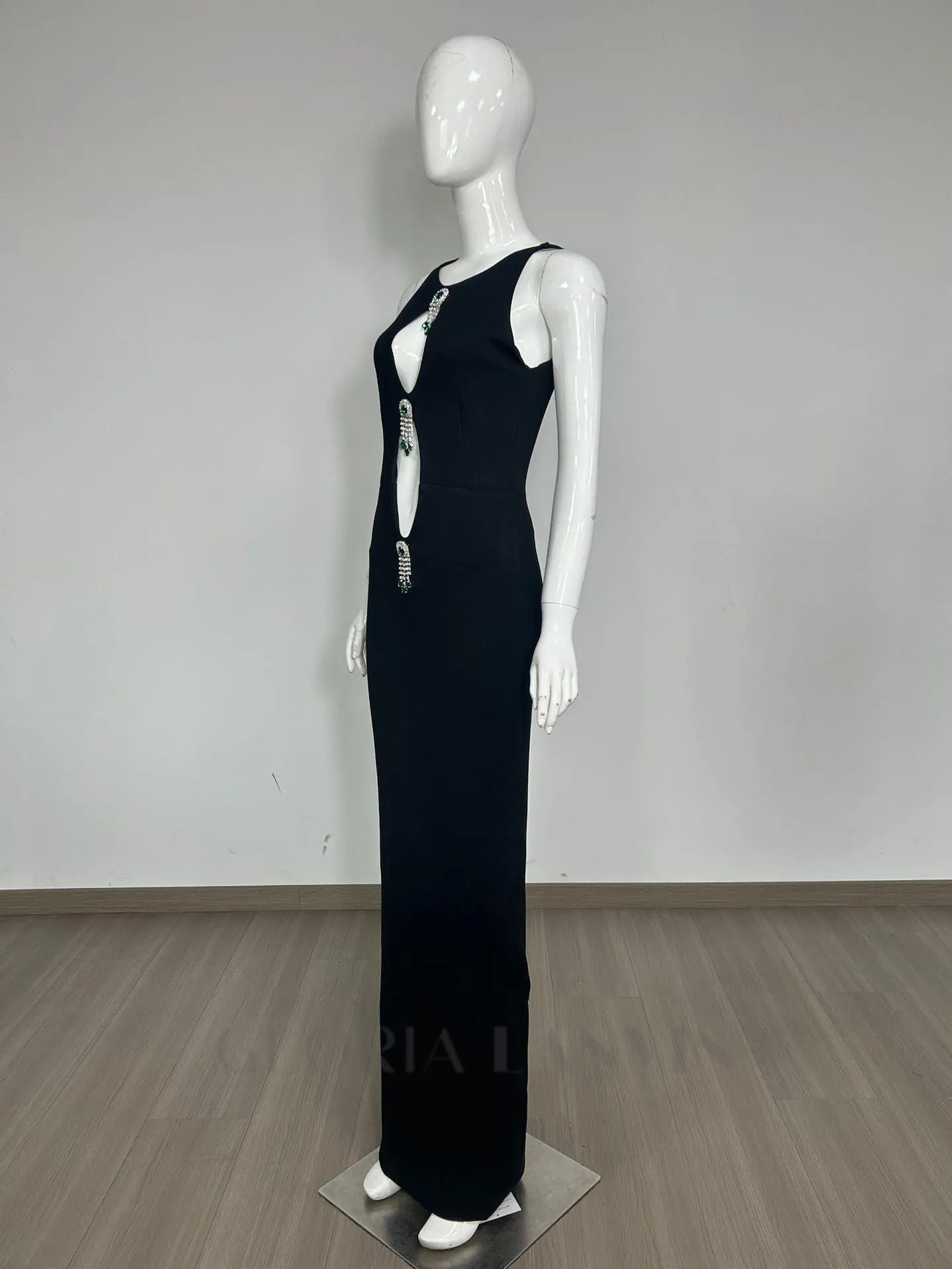 emerald embellished cutout sleeveless maxi dress in black Gloria Lanvin