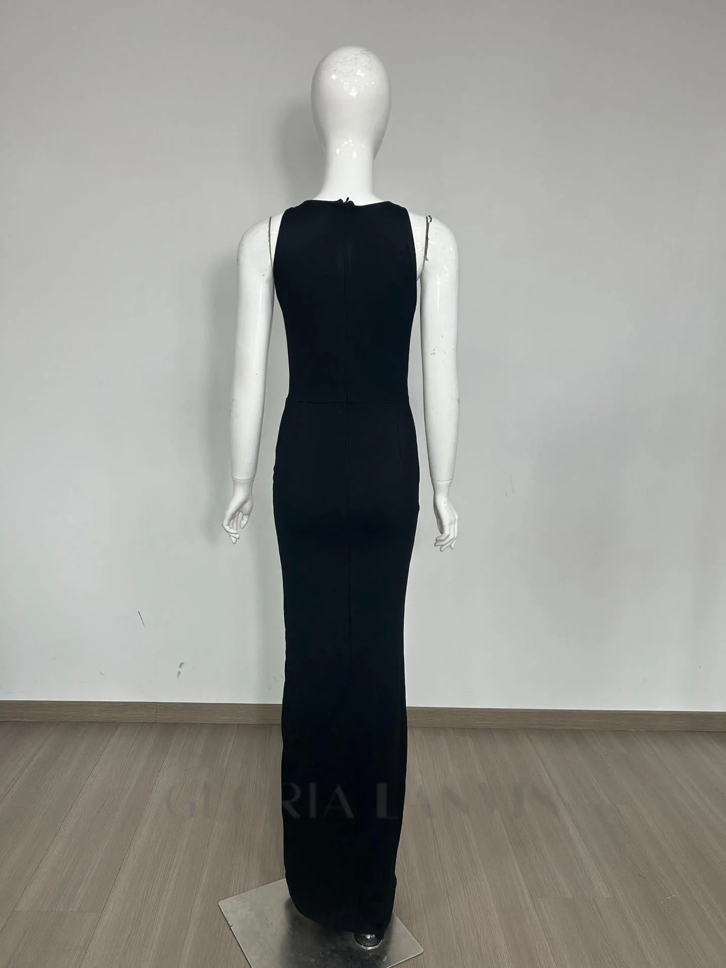 emerald embellished cutout sleeveless maxi dress in black Gloria Lanvin