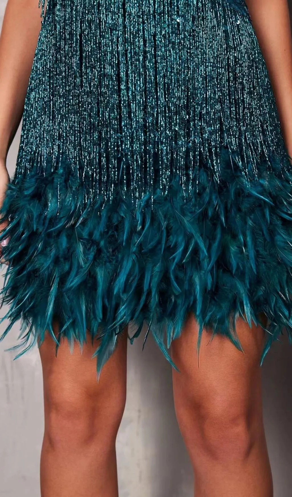 EMERALD TASSEL FEATHER MINI DRESS Gloria Lanvin