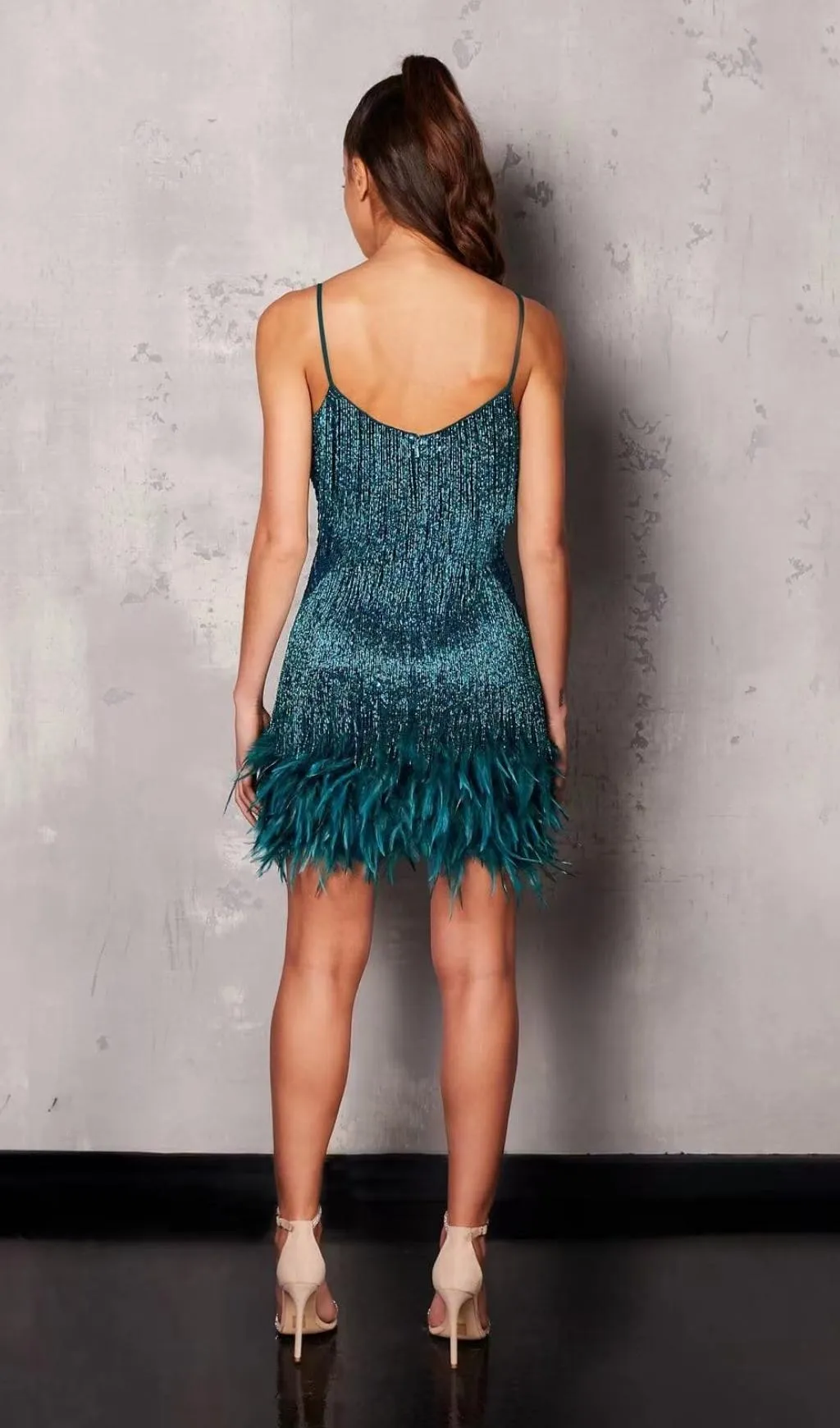 EMERALD TASSEL FEATHER MINI DRESS Gloria Lanvin