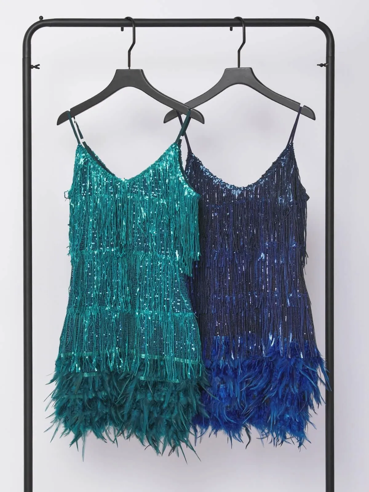 EMERALD TASSEL FEATHER MINI DRESS Gloria Lanvin