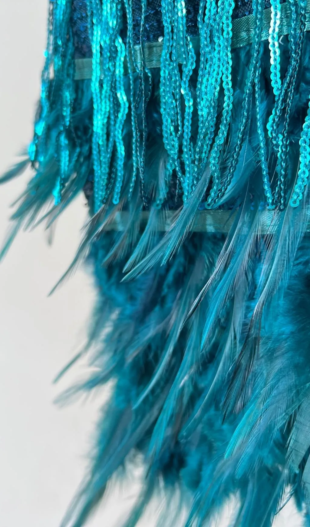 EMERALD TASSEL FEATHER MINI DRESS Gloria Lanvin