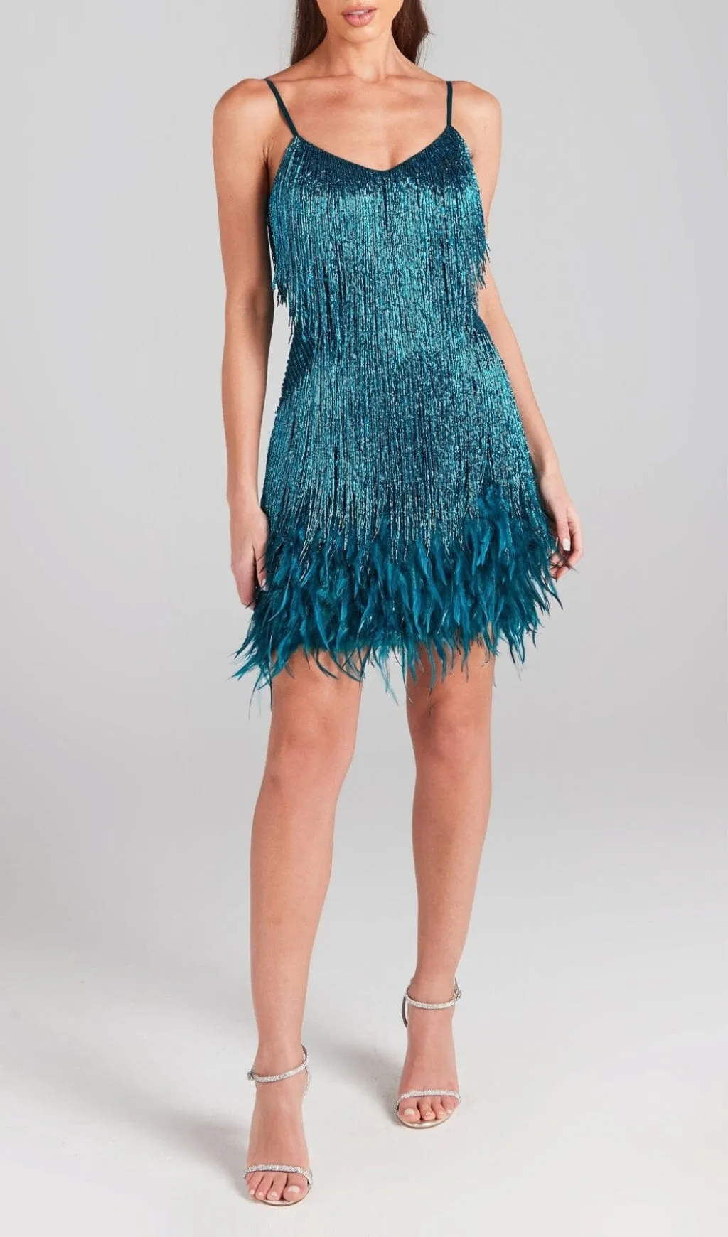 EMERALD TASSEL FEATHER MINI DRESS Gloria Lanvin