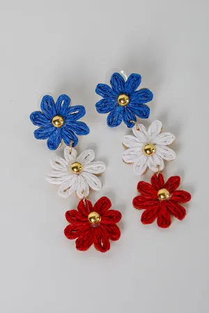 Emery Red Straw Flower Drop Earrings