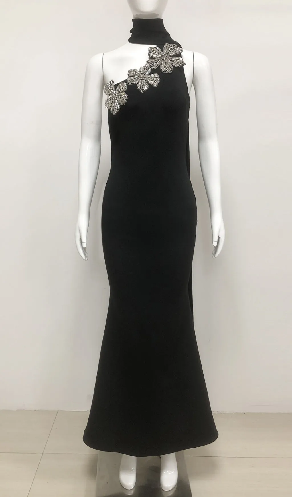 Emily Diamond Flower Bandage Maxi Dress in Black Gloria Lanvin