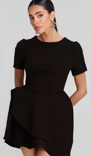 Emma black asymmetric ruffled mini dress Gloria Lanvin