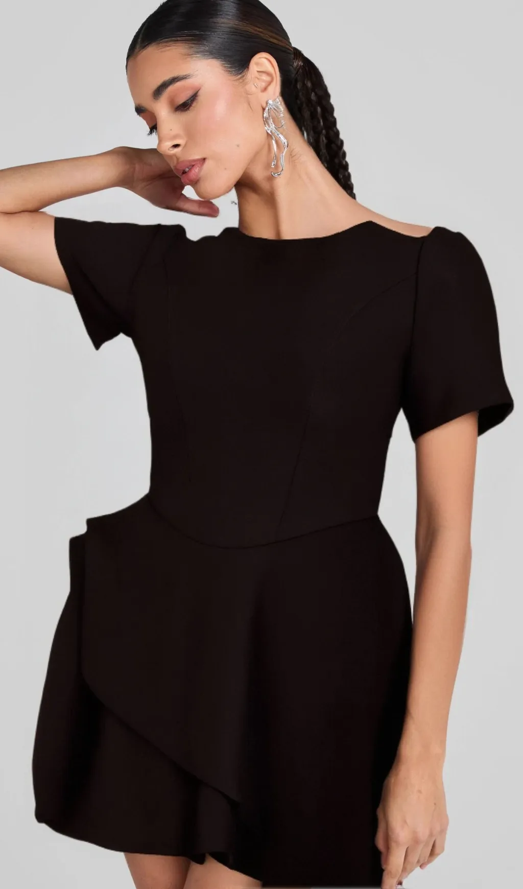 Emma black asymmetric ruffled mini dress Gloria Lanvin