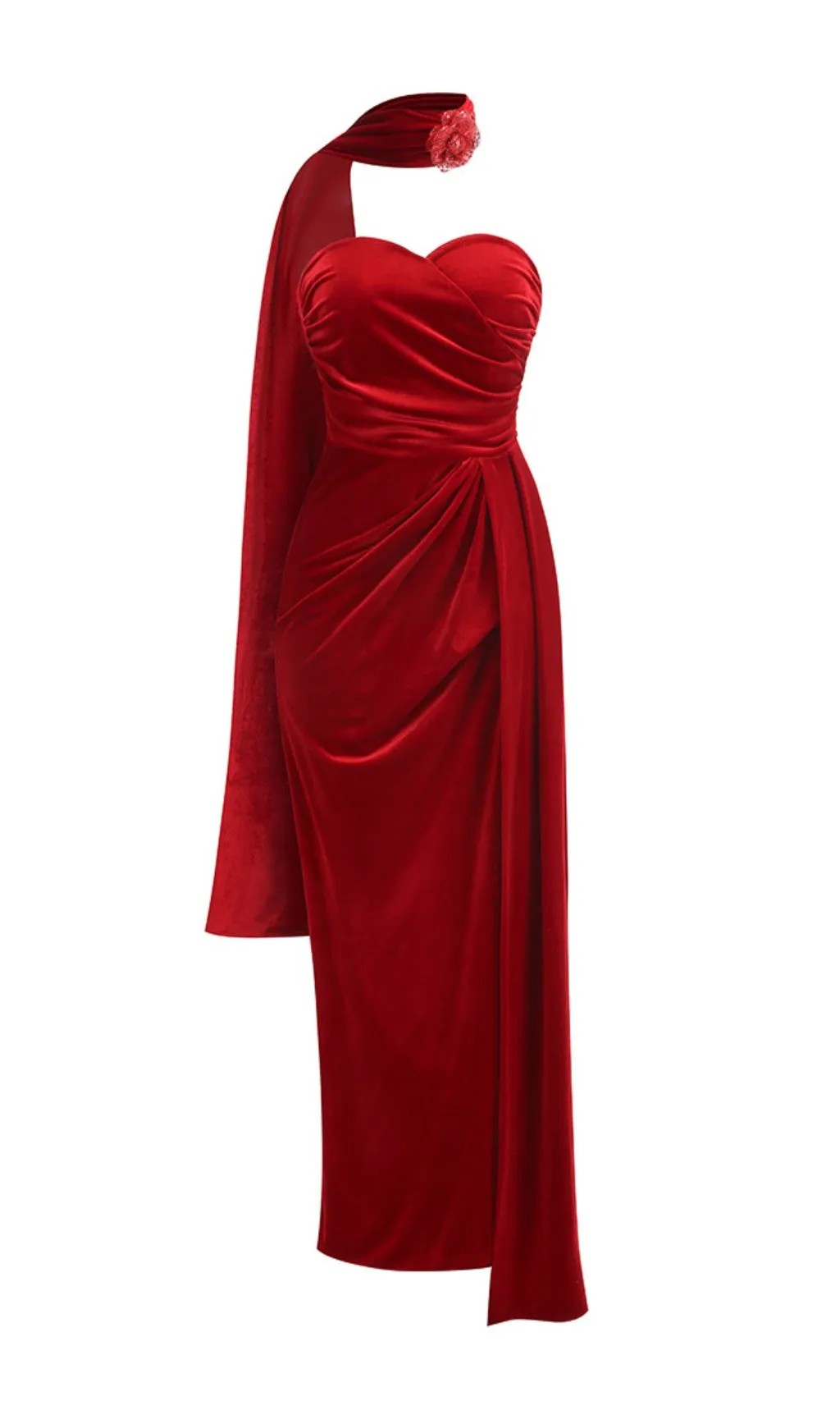 Enye Velvet Flower Maxi Dress in red Gloria Lanvin