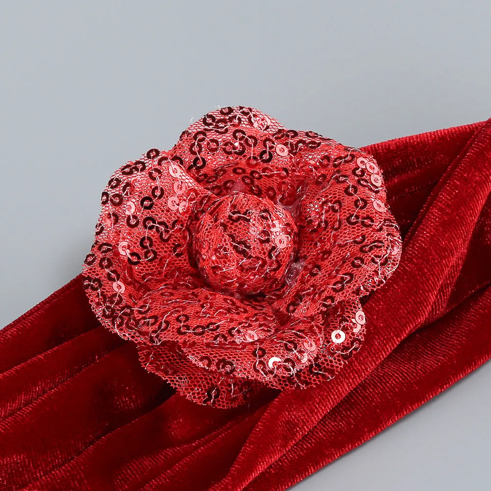 Enye Velvet Flower Maxi Dress in red Gloria Lanvin