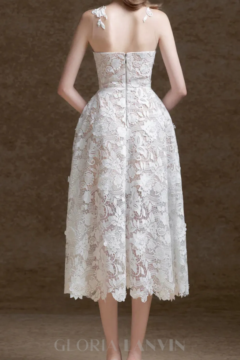 erica floral lace midi dress in white Gloria Lanvin