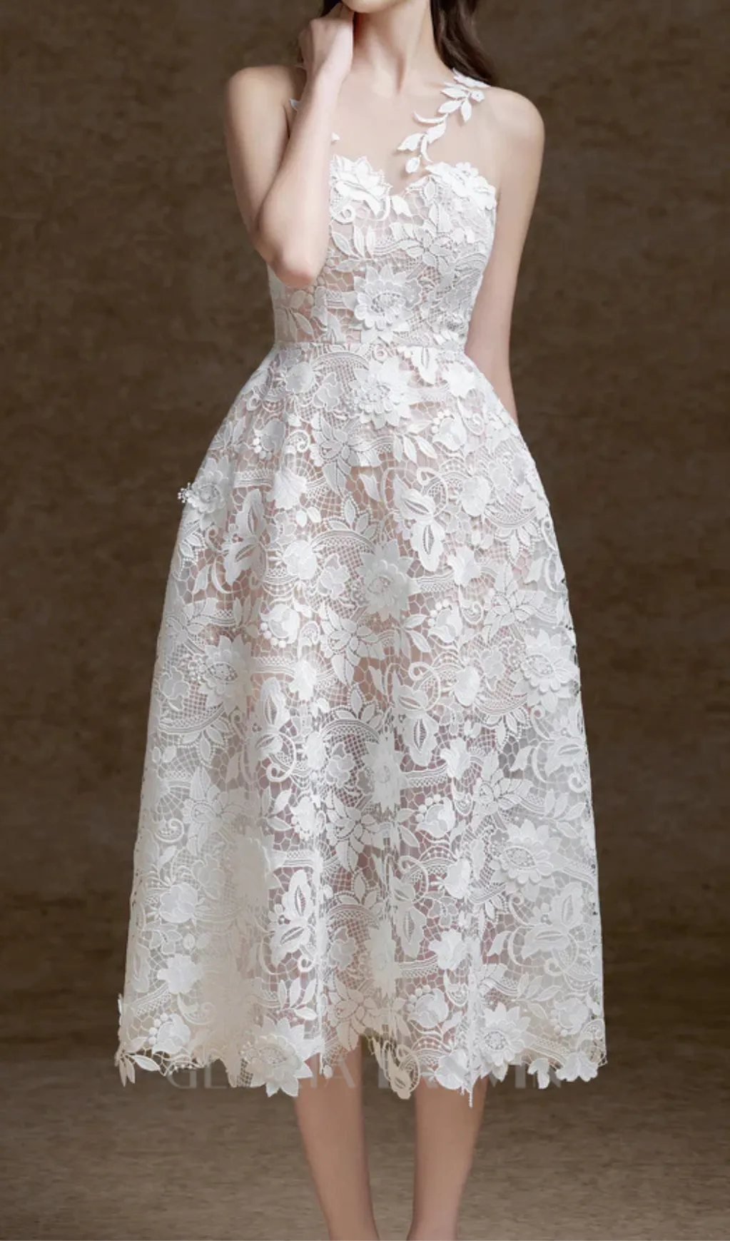 erica floral lace midi dress in white Gloria Lanvin
