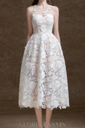 erica floral lace midi dress in white Gloria Lanvin