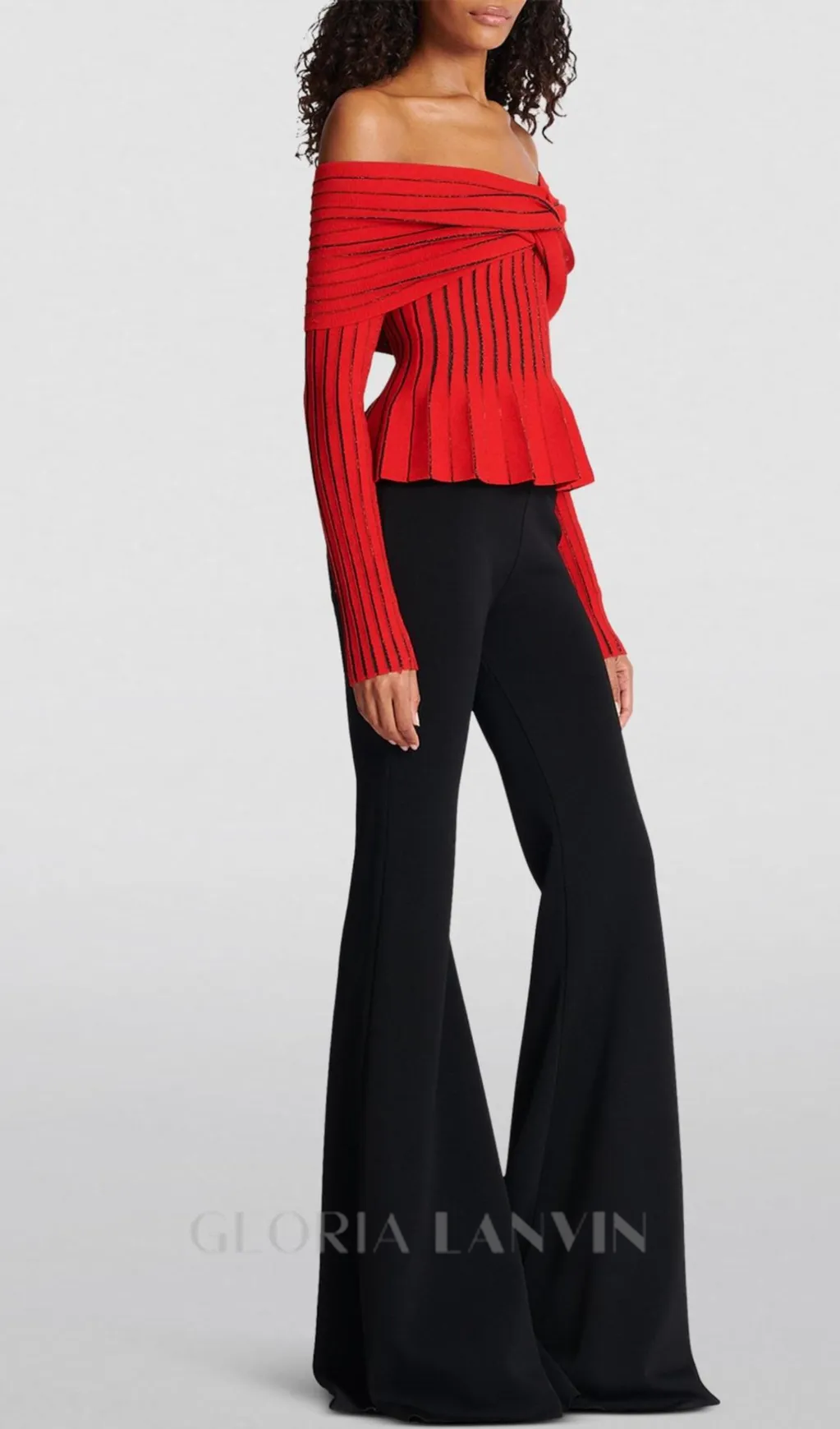 ESTHER KNIT STRIPE RUCHED OFF-SHOULDER TOP Gloria Lanvin