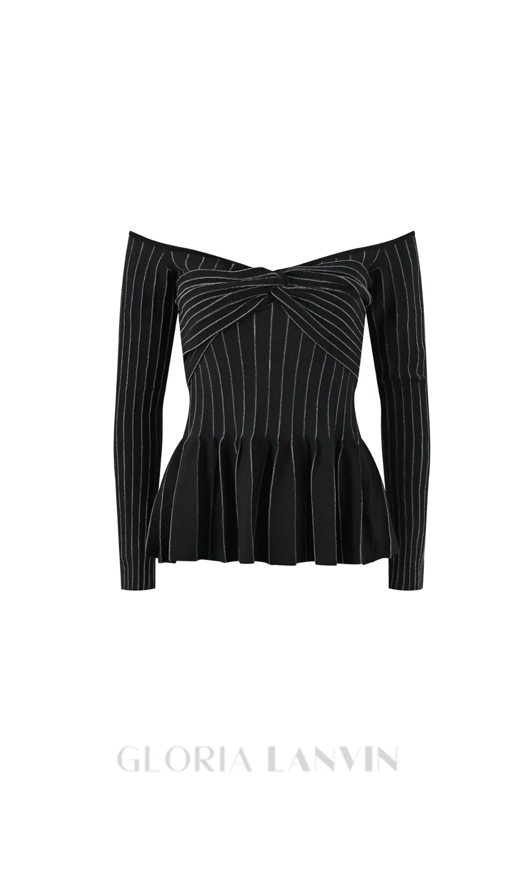 ESTHER KNIT STRIPE RUCHED OFF-SHOULDER TOP Gloria Lanvin