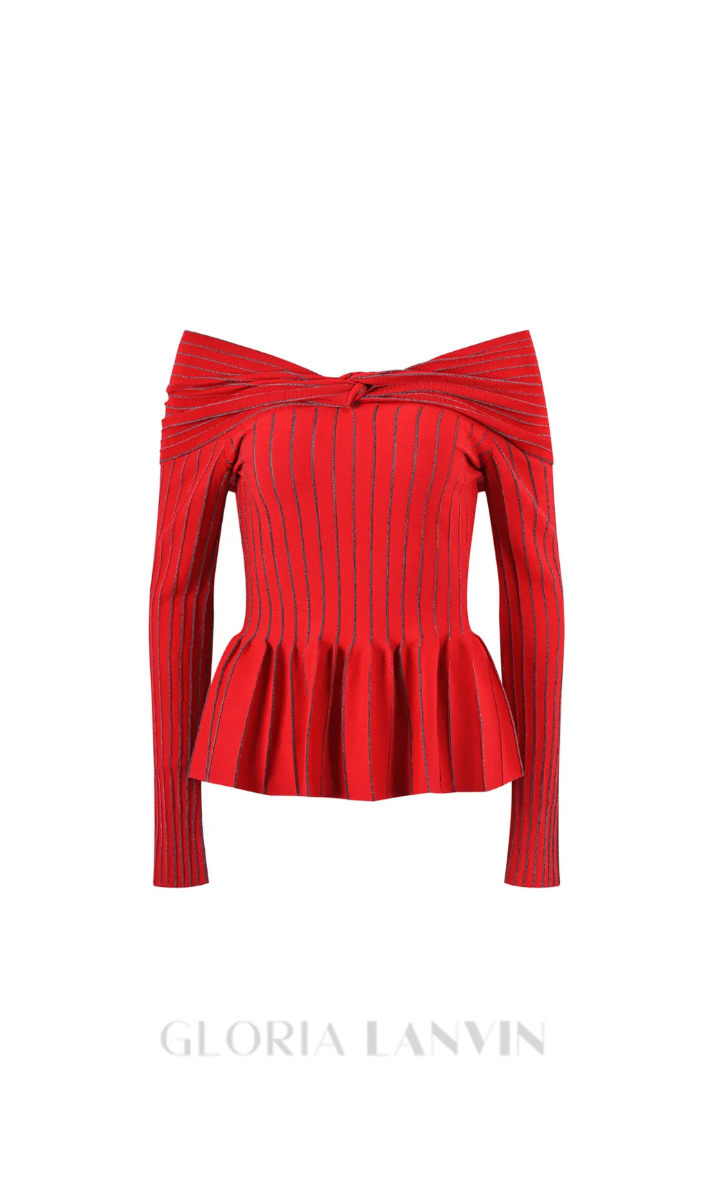 ESTHER KNIT STRIPE RUCHED OFF-SHOULDER TOP Gloria Lanvin
