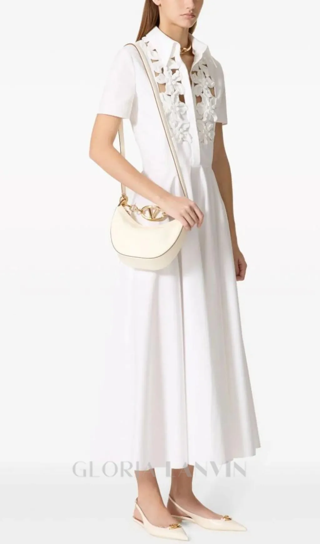 ETHEL FLORAL CUTOUT LONG SLEEVES MAXI DRESS IN WHITE Gloria Lanvin