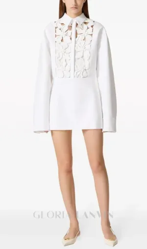 ETHEL FLORAL CUTOUT LONG SLEEVES SHIRT DRESS IN WHITE Gloria Lanvin