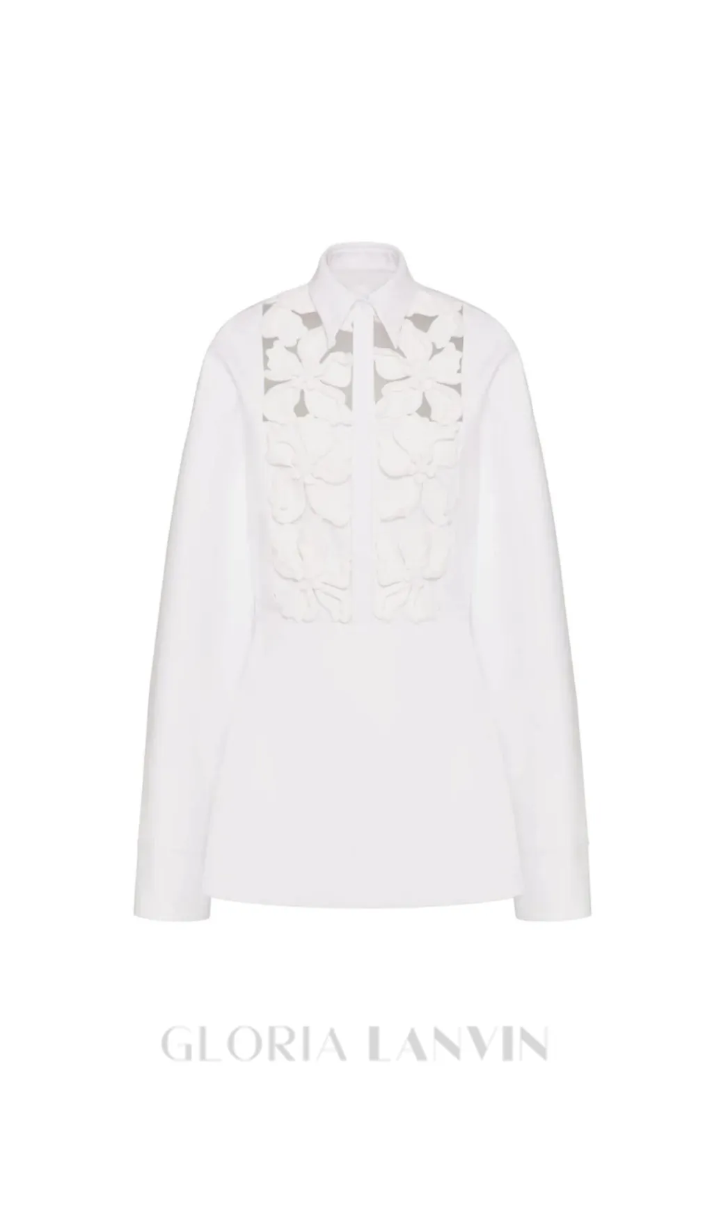 ETHEL FLORAL CUTOUT LONG SLEEVES SHIRT DRESS IN WHITE Gloria Lanvin