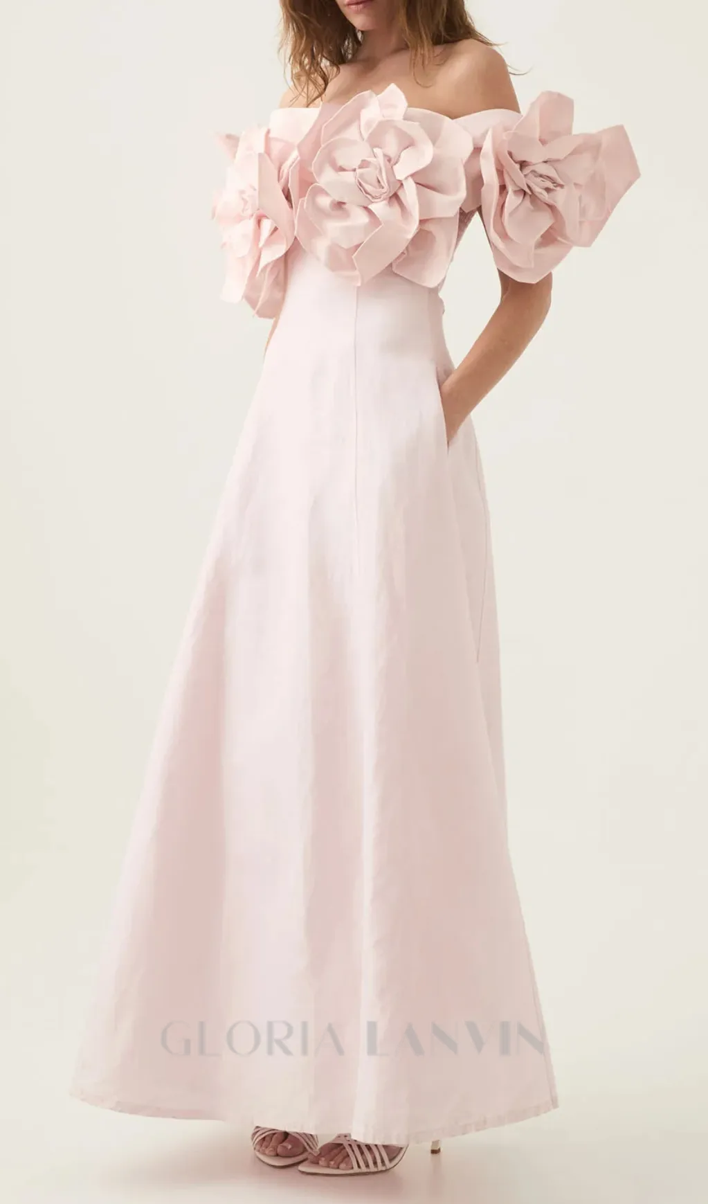 Etta flower strapless midi dress in pink Gloria Lanvin