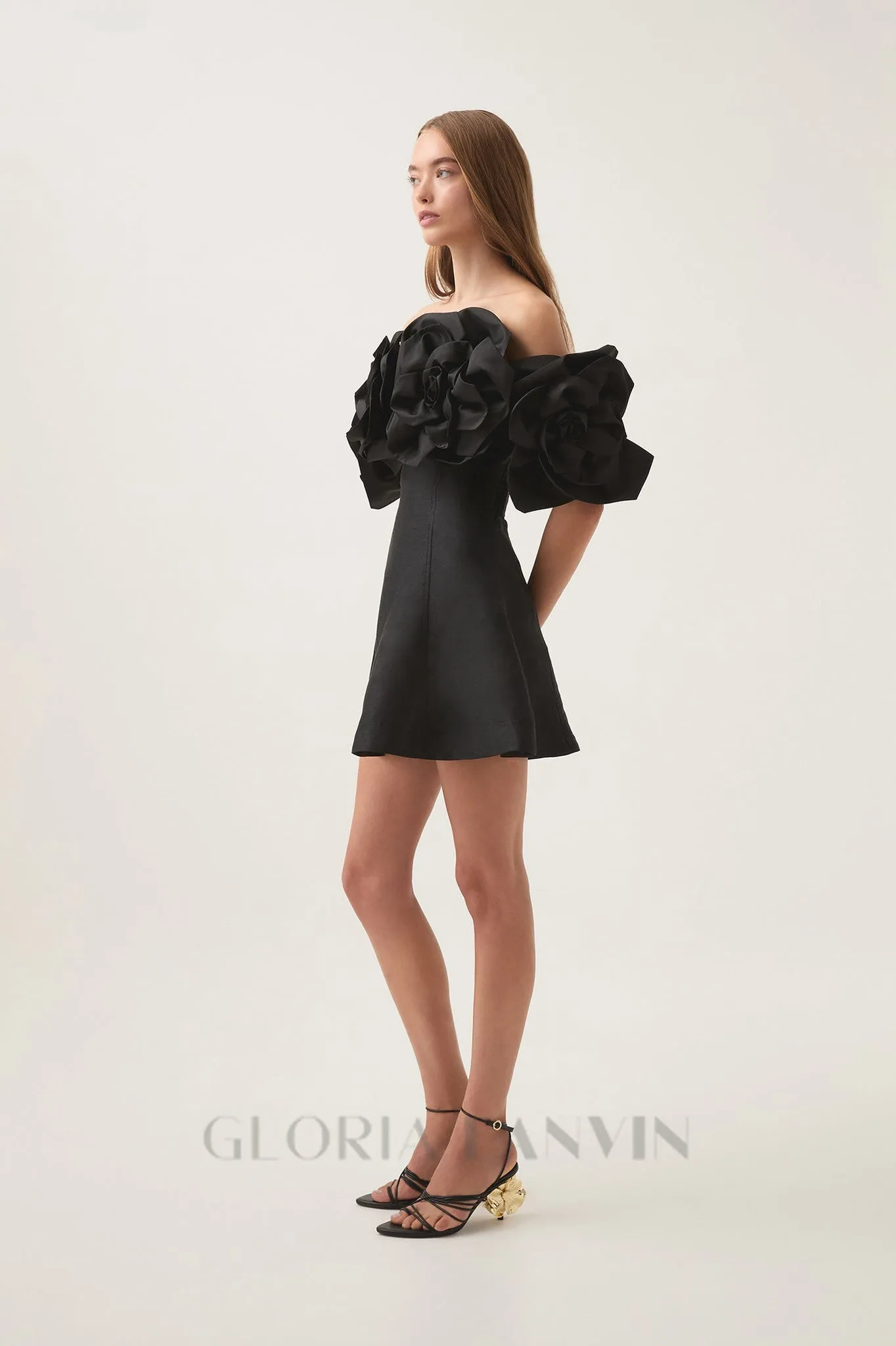 Etta flower strapless mini dress in black Gloria Lanvin