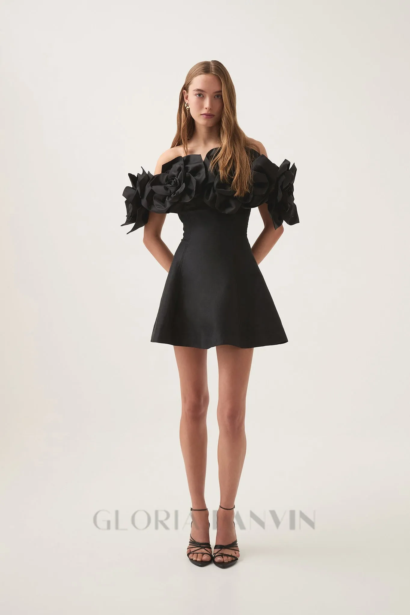 Etta flower strapless mini dress in black Gloria Lanvin
