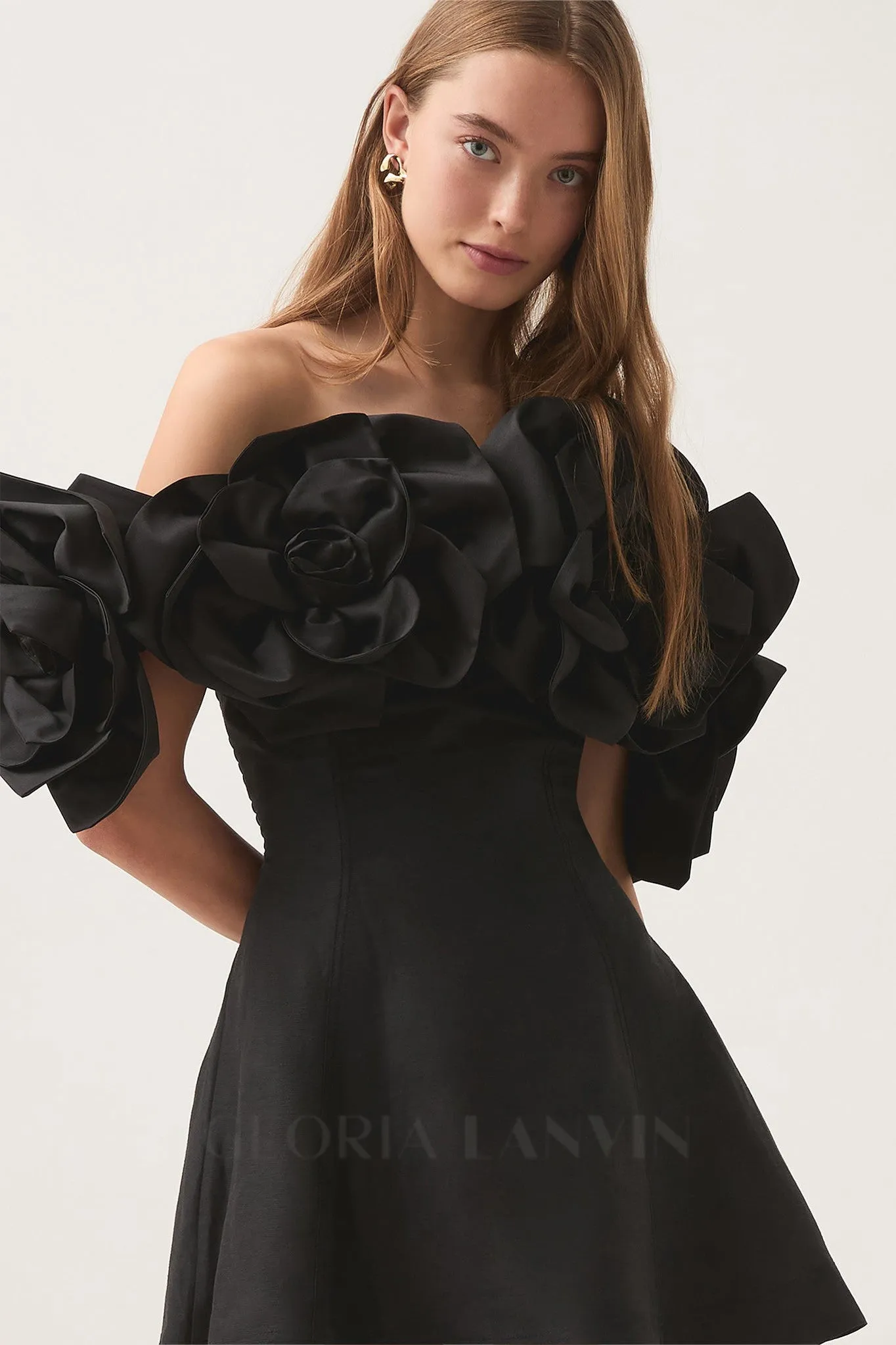 Etta flower strapless mini dress in black Gloria Lanvin