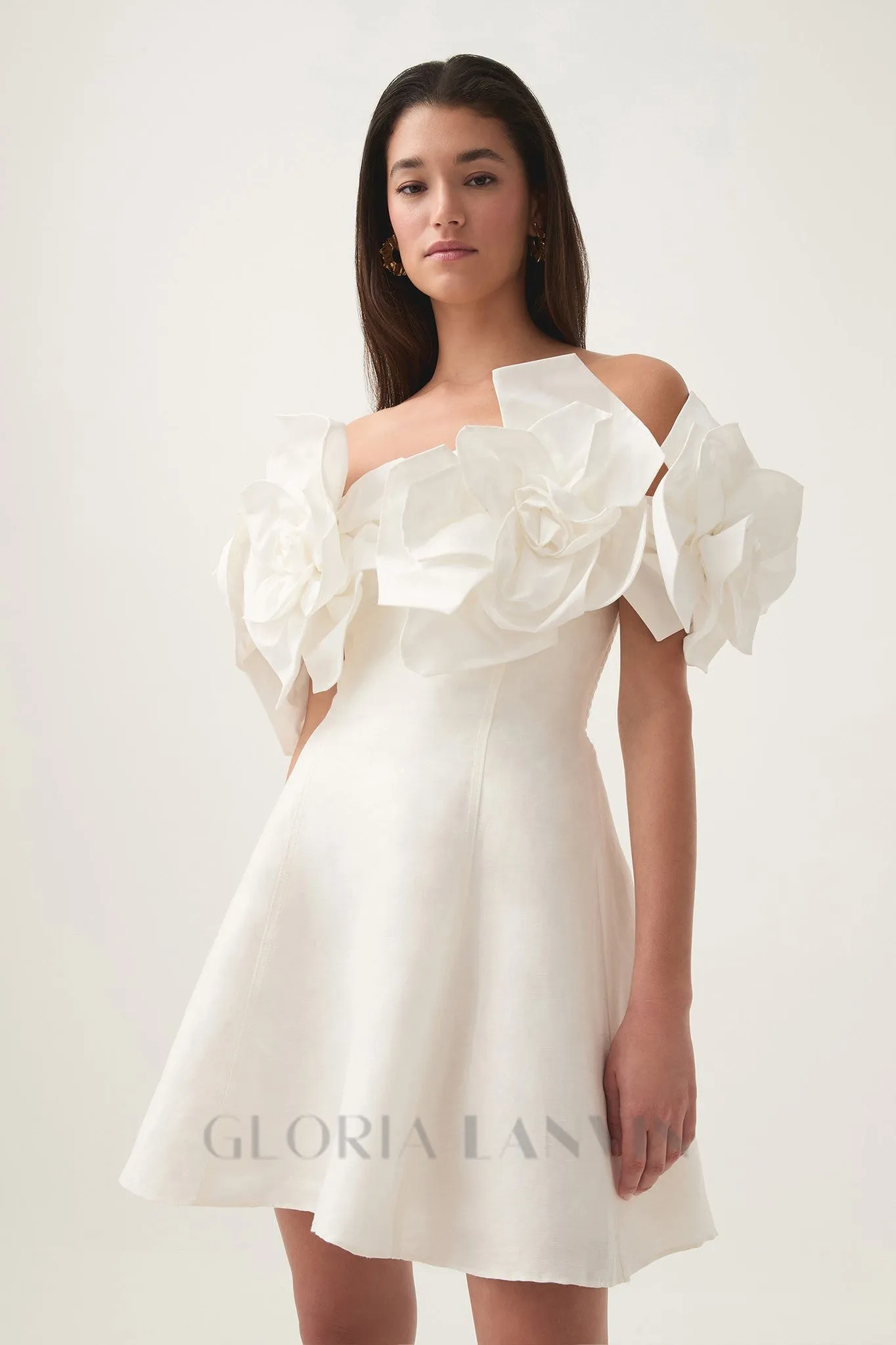 Etta flower strapless mini dress in ivory Gloria Lanvin