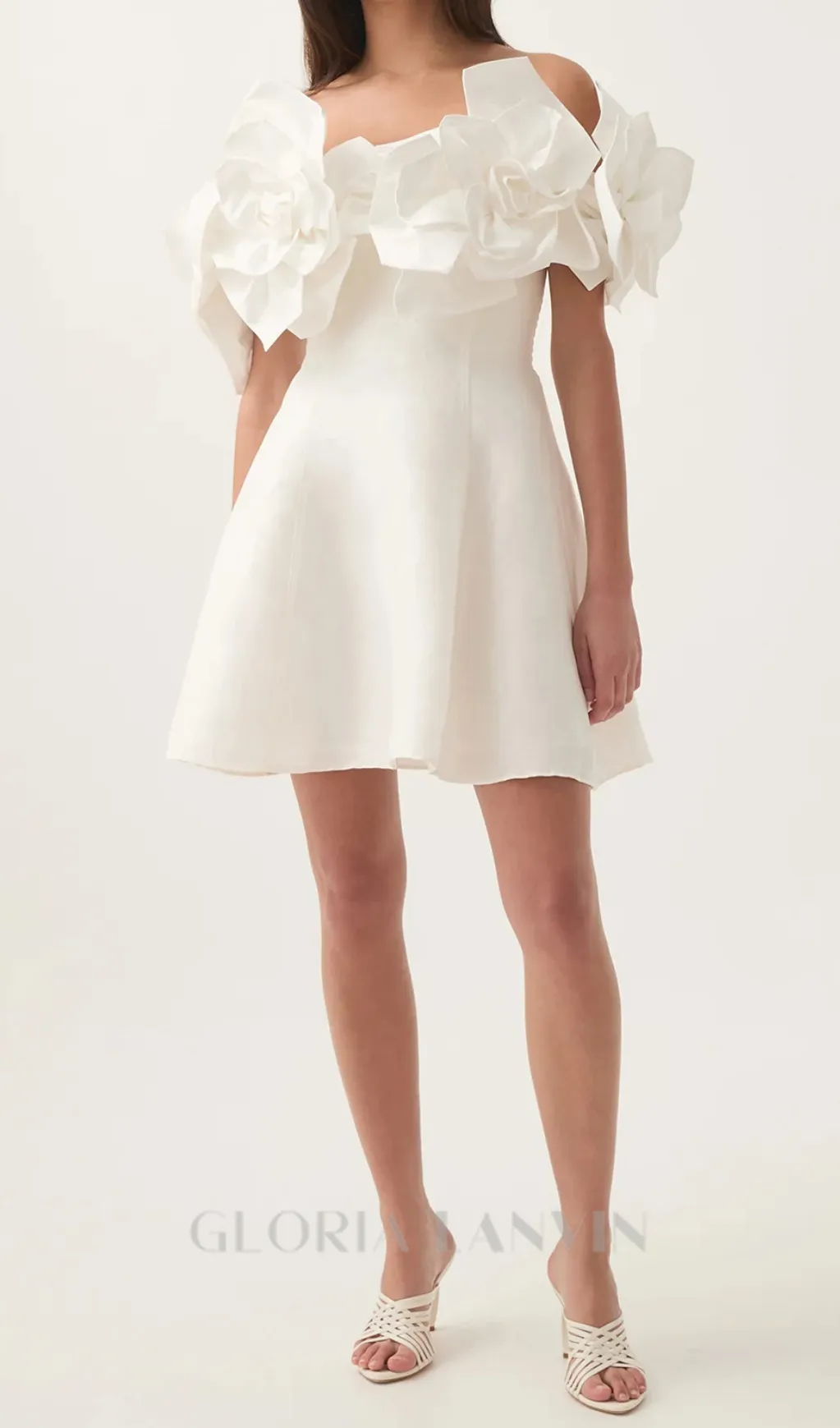 Etta flower strapless mini dress in ivory Gloria Lanvin