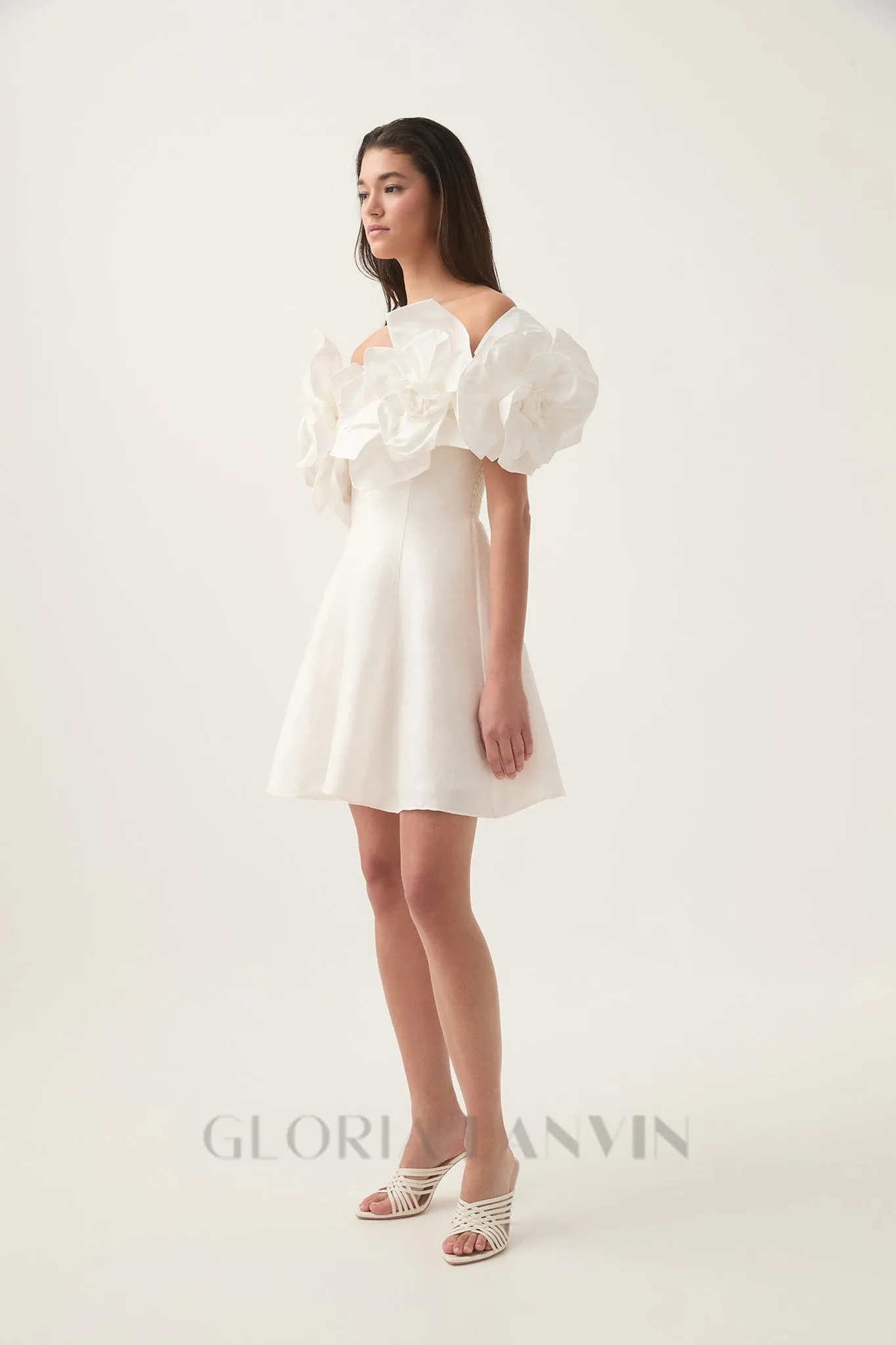 Etta flower strapless mini dress in ivory Gloria Lanvin