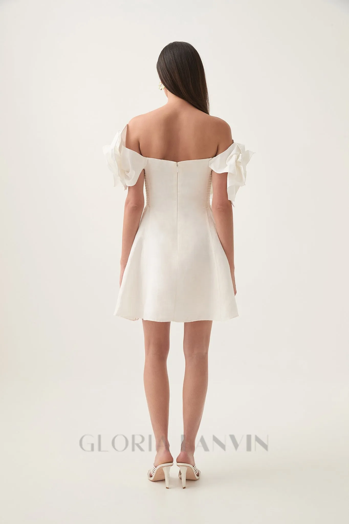 Etta flower strapless mini dress in ivory Gloria Lanvin