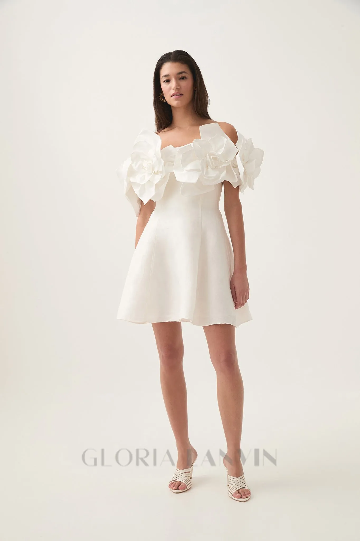 Etta flower strapless mini dress in ivory Gloria Lanvin