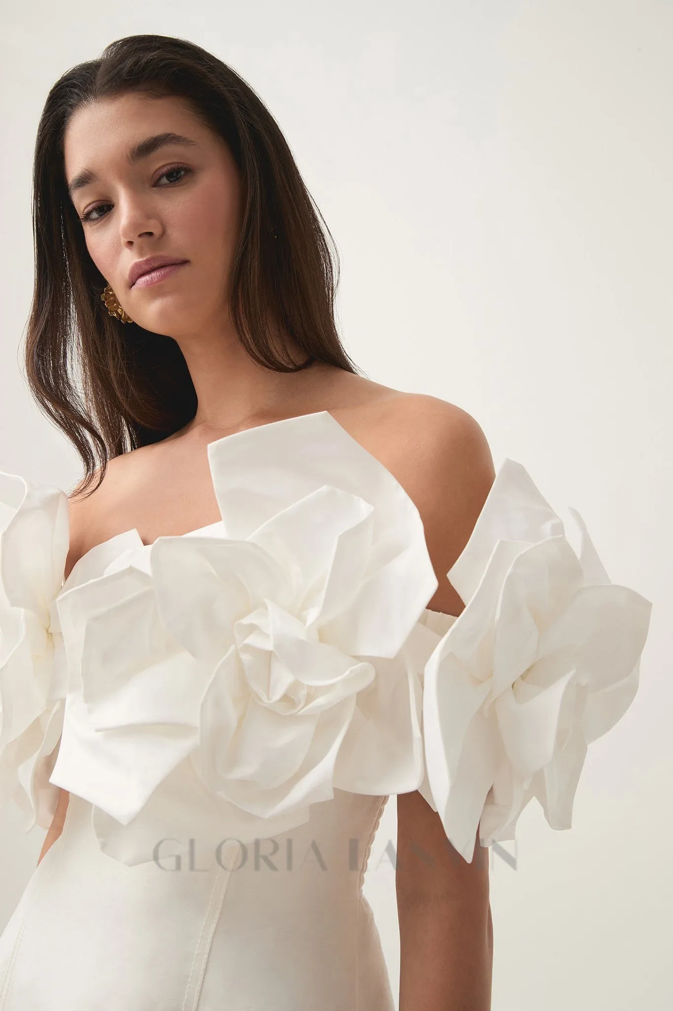 Etta flower strapless mini dress in ivory Gloria Lanvin
