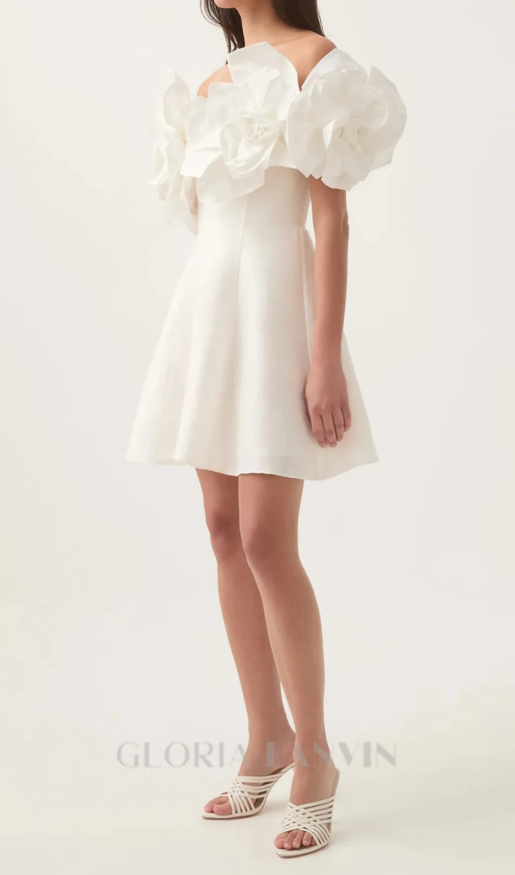 Etta flower strapless mini dress in ivory Gloria Lanvin