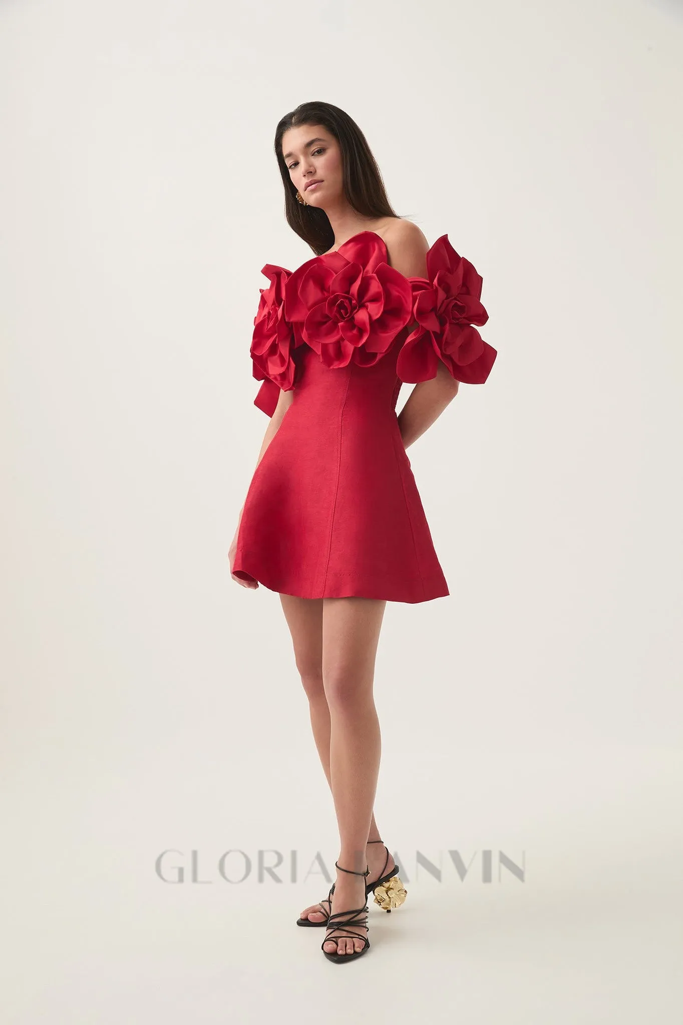 Etta flower strapless mini dress in red Gloria Lanvin