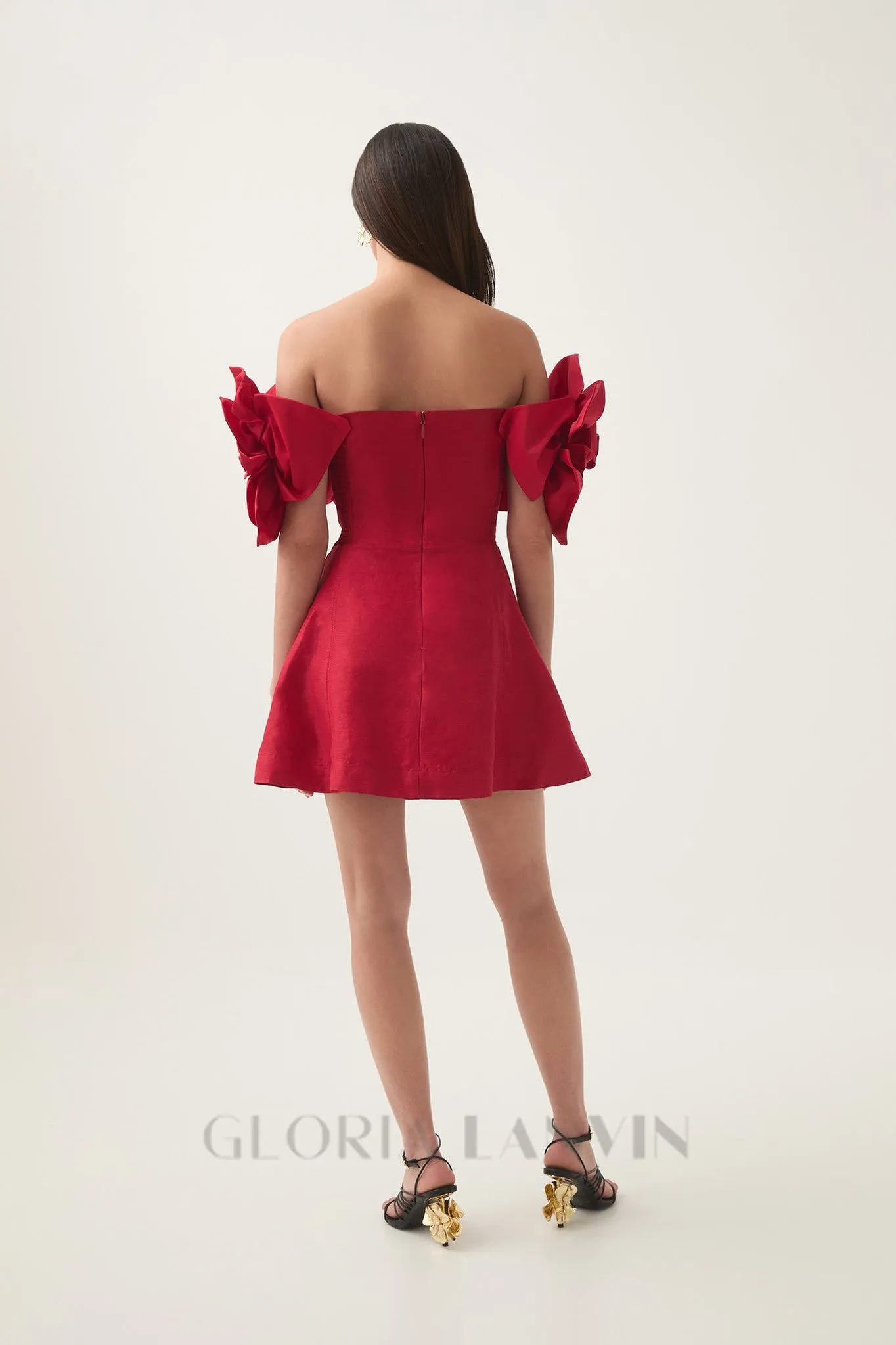 Etta flower strapless mini dress in red Gloria Lanvin