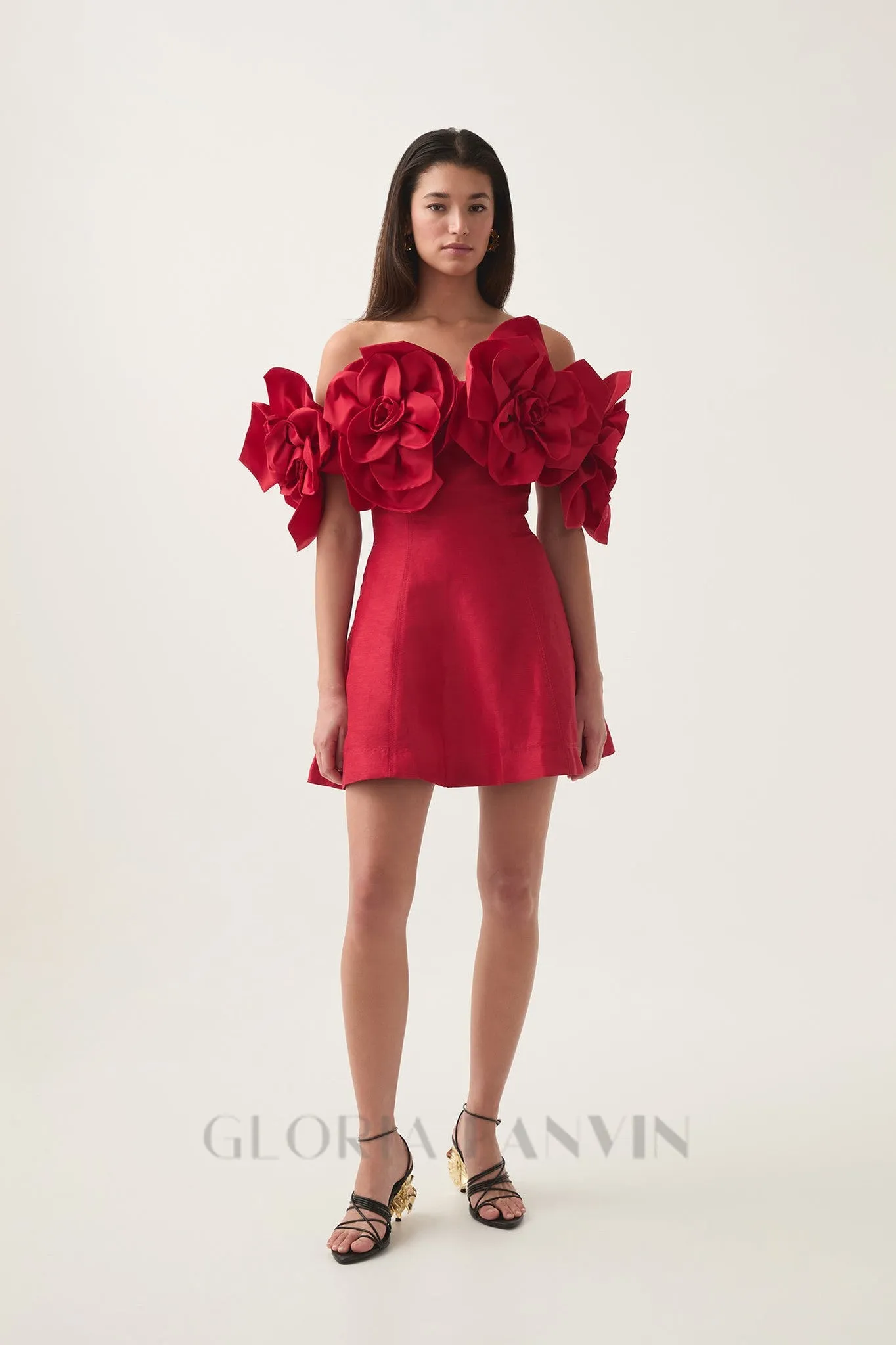 Etta flower strapless mini dress in red Gloria Lanvin